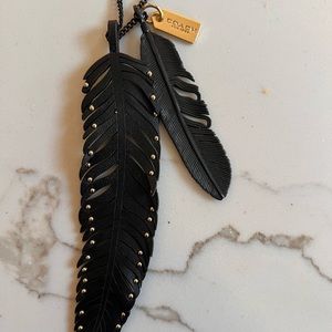 Coach leather feather detail necklace